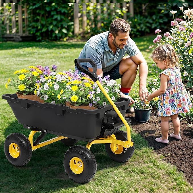 800lbs Garden Dump Cart, Heavy Duty Yard Dump Wagon with 10" Pneumatic Tires, Utility Wheelbarrow cart for Yard, Farm and Garden Daily Hauling, Ideal