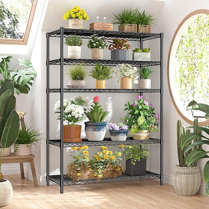 5 Tier Storage Shelves 71" H Wire Shelving Adjustable Metal Shelving,1000LBS Pantry Shelves Sturdy Steel Wire Shelf for Kitchen Commercial Pantry Garage Warehouse,71" H X35.5 W X13.8 D, Black
