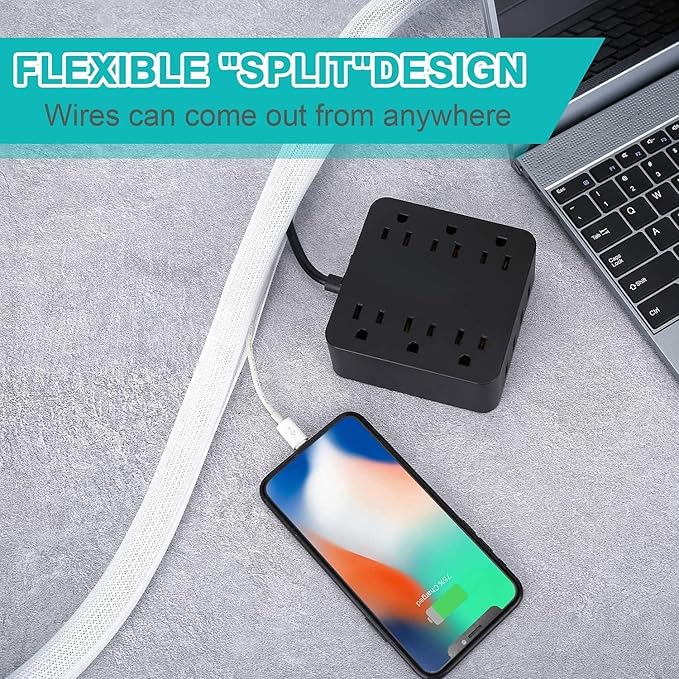 6.6ft - 4/5 inch Grey Cable Sleeve, Cable Organizer for Desk PC TV Computer, Wire Protector Cable Wrap Cover, Cord Management for Home Office
