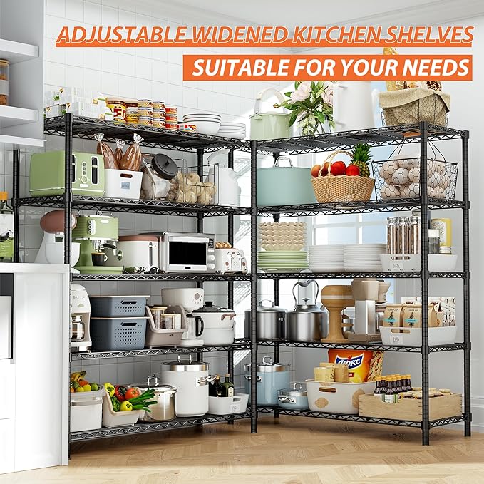 Storage Shelves Heavy Duty, 48" L x 20" W x 72" H Garage Shelving Unit Loads 2000LBS, 5-Tier Adjustable Metal Utility Shelf, Wire Shelf for Kitchen, Laundry Room, Pantry, Warehouse, Basement