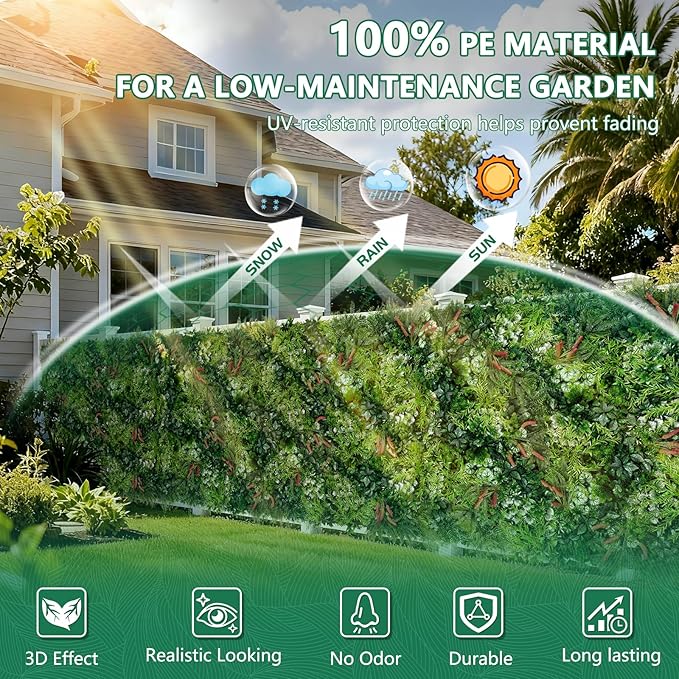 6PCS Grass Wall Panels, 20"x20" Artificial Ivy Greenery Wall Backdrop, UV-Anti Faux Boxwood Grass Panels Green Wall Decor for Garden Patio Balcony