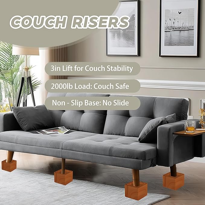 3-Inch Solid Pine Furniture Risers – 2000LBS Capacity, Tool-Free Install, Natural Wood Design for Beds, Sofas & Desks (3 Inch)
