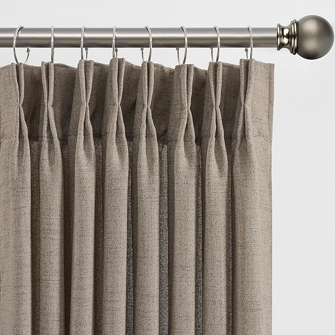 RAIN CITY Pinch Pleated Sheer Curtains 90 Inches Long, Back Tab Hook Drapes for Track System, Bohemian Retro Window Treatments for Bedroom/Living Room 2 Panels Set 42 x 90 Khaki
