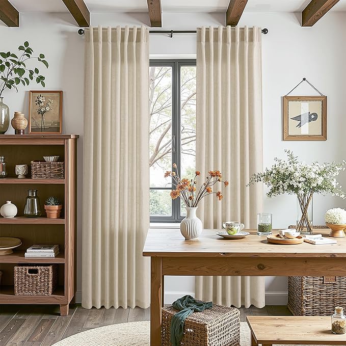 Nanspring Eggshell Beige 108 Inch Curtains for Living Room Linen Blend Long Light Filtering Semi Sheer Curtain Back Tab Rustic Decor Neutral Floor to Ceiling High Window for Bedroom 52x108, 2 Panels