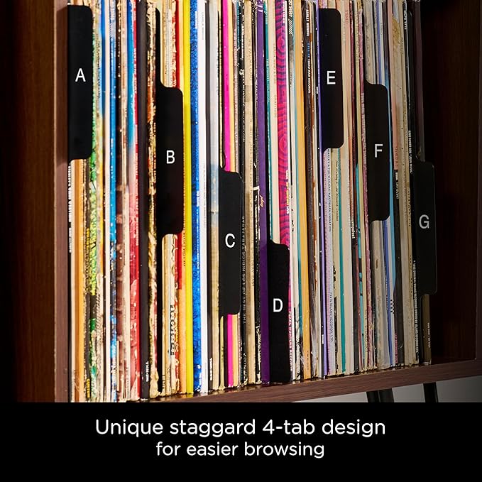 Carstens Records Heavy Duty Vinyl Album Dividers A-Z | Single Sided Printing | 12" LP Organizers with Tabs | Pack of 26 Black | Made in The USA | for Side Browsing