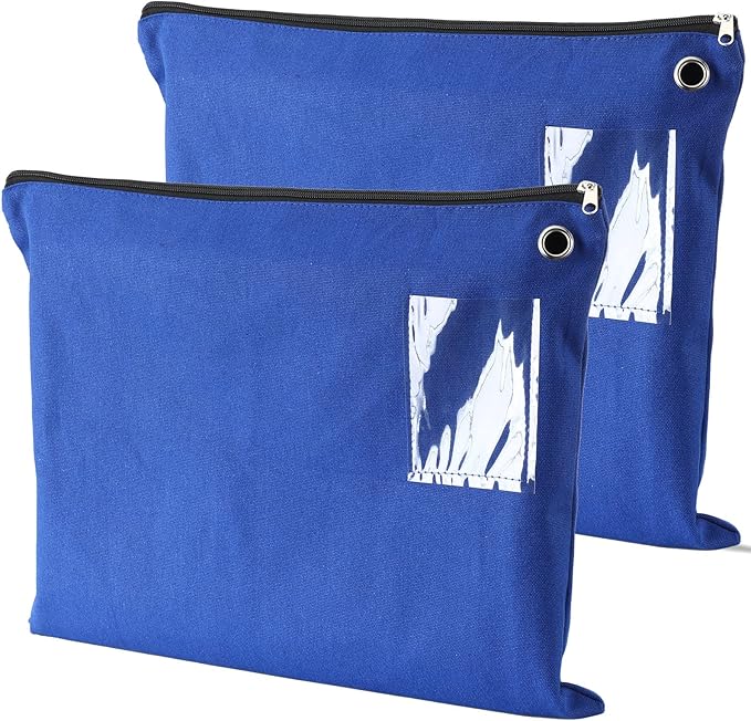 2 Pcs Interoffice Mailer Canvas Transit Sack Zipper Bag 18" x 14" Large Zipper Pouch with Grommet Interoffice Mail Bag (Blue)