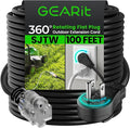 GEARit 360 Rotating Plug Indoor Outdoor Extension Cord Waterproof 100ft - 16 Gauge 16/3 AWG, 13A 1625W, 3 Prong Heavy Duty Extension Cord Weatherproof Power Cable for Outdoor Landscaping, Lights, ETL