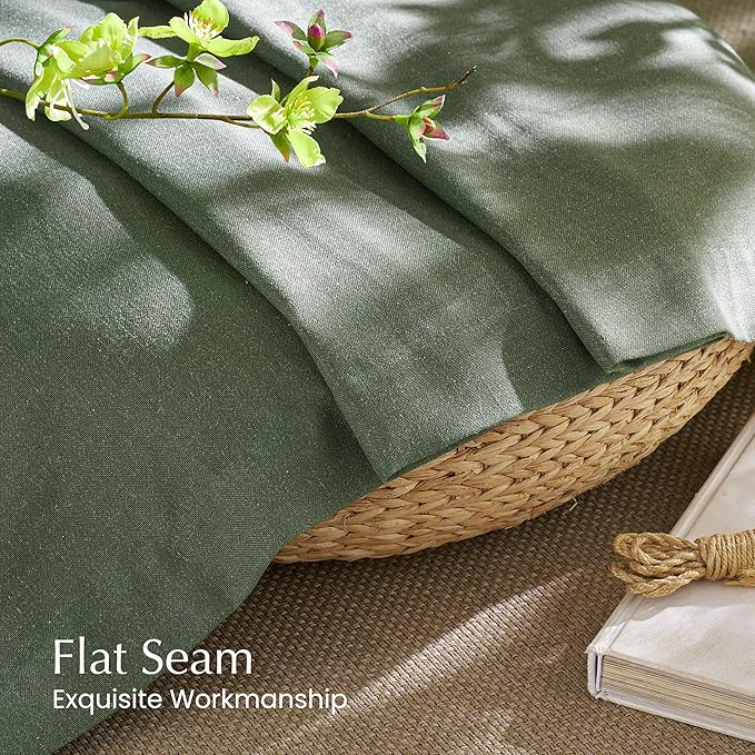 NICETOWN Thick Linen Blend Semi Sheer Forest Green Curtains, Pleat Tape Privacy Added Drapes with Light Filtering Window Treatments for Bedroom/Living Room, W52 x L108, 2 Panels