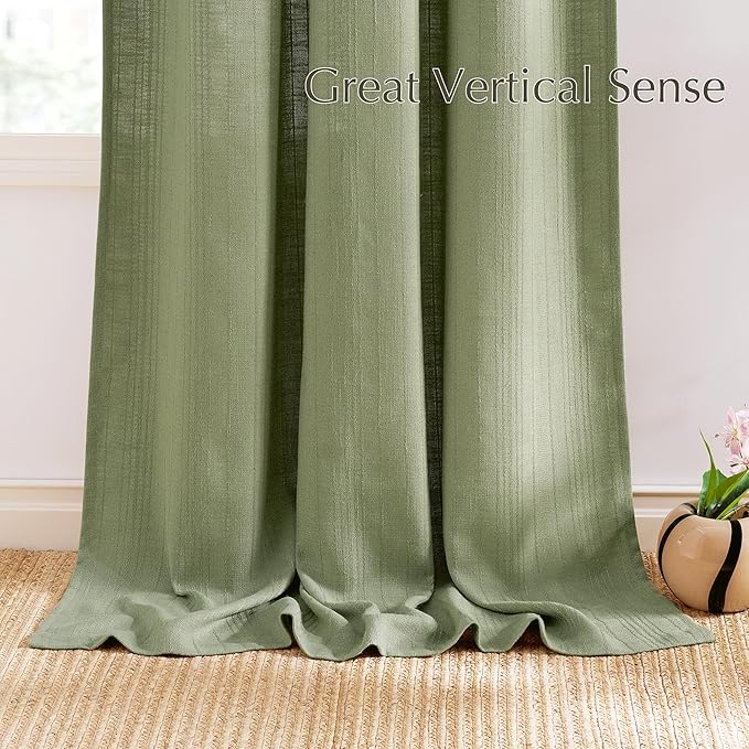 NICETOWN Linen Sage Green Curtains Waffle Weave for Bedroom, Privacy Jacquard Drapes Light Filtering Window Treatments for Living Room, Angora, W52 x L90, 2 Panels