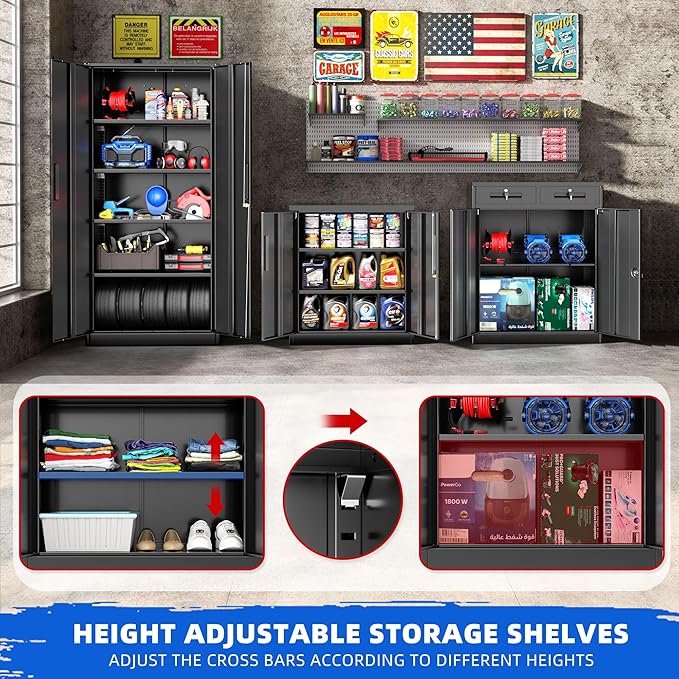 Pataku Metal Storage Cabinet, Garage Cabinet with Doors and Shelves 36" Hx32 Wx16 D, Steel Lockable File Cabinets for Office, Home, Garage, Basement, Industrial, Black