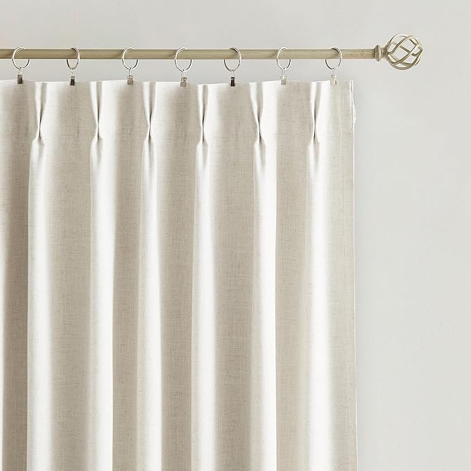 Vision Home Natural Pinch Pleated Full Blackout Curtains Linen Blended Room Darkening Window Curtains 63 inch for Living Room Bedroom Thermal Insulated Pinch Pleat Drapes with Hooks 2 Panel 40"Wx63"L