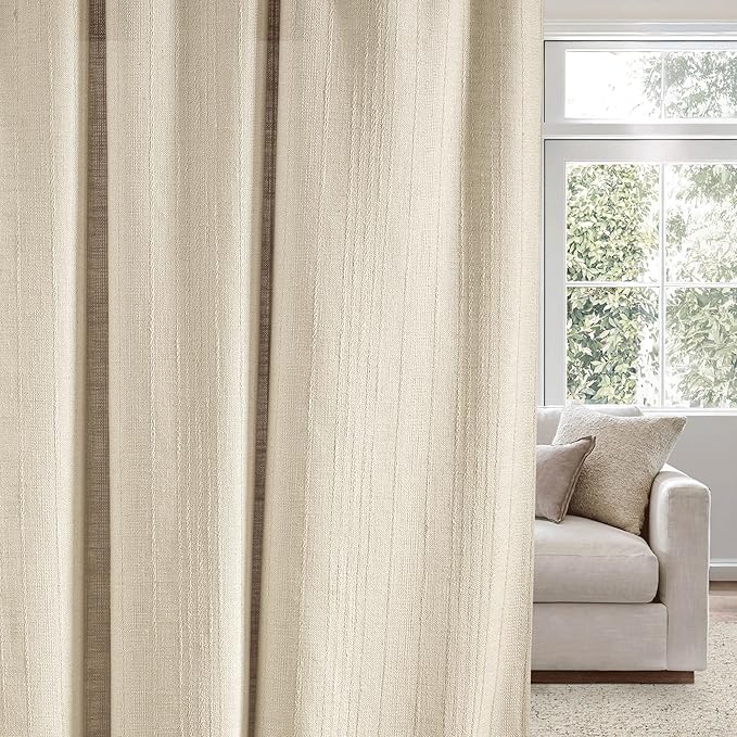NICETOWN Jacquard Linen Farmhouse Curtains, Waffle Weave Pattern Privacy with Light Filtering Window Treatments for Bedroom, W52 x L90, 2 Panels