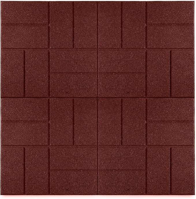 Playsafer Brick Rubber Interlocking Tiles | 16 X 16 | Easy Install for Indoor and Outdoor Use (Red, 1 Tile)
