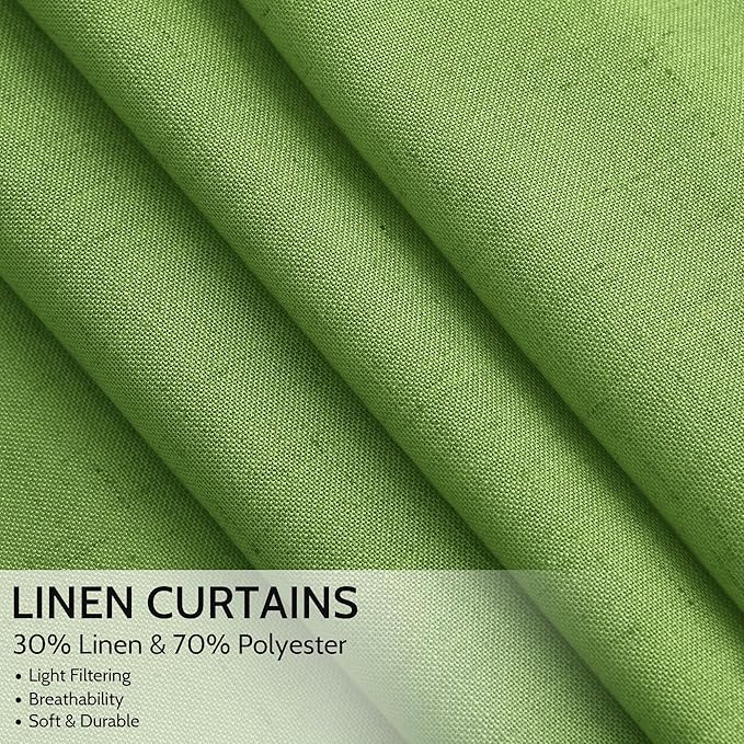 Lime Green Curtains 63 Inches Long 2 Panel Sets for Living Room Bedroom, Light Filtering Linen Drapes for Kitchen Windows Rod Pocket or Back Tab Curtain,Semi Sheer 52x63