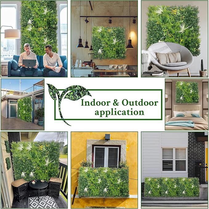 Artificial Grass Wall Boxwood Panels: 40" x 40" (11.5 sqft) Greenery Ivy Privacy Fence Faux Backdrop with UV Protection Vine Leaf Hedge for Garden Covering Privacy, Home Decor