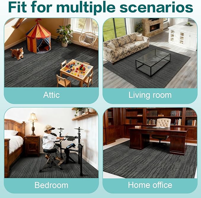 jxgzyy Commercial Carpet Tiles, 20×20 Inch, 0.31'' Padded Carpet Squares, Non-Adhesive Carpet Flooring with Textured Silicone Back, Easy DIY, Suitable for Play Room, 16 Pcs/43.1 Sqft