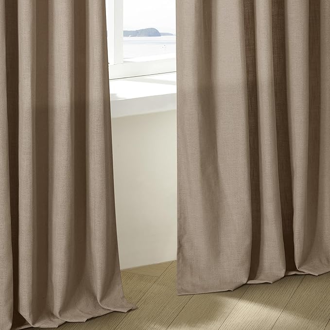 Light Brown 90 Inch Linen Curtains Pinch Pleated for Living Room Bedroom Dining Boho Light Filtering Pinch Pleat Drapes Hooks Rings Back Tab Semi Sheer Tan Latte Coffee Color Window Curtains 2 Panels