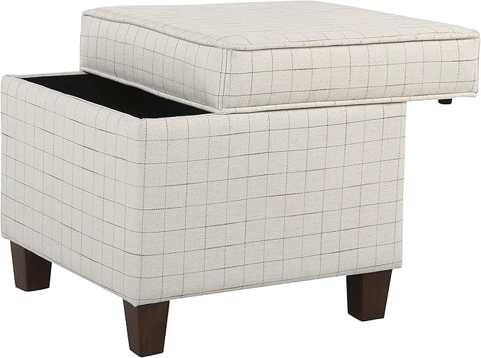 Homepop Home Decor | K7342-F2236 | Classic Square Storage Ottoman with Lift Off Lid | Ottoman with Storage for Living Room & Bedroom, Natural Windowpane Large