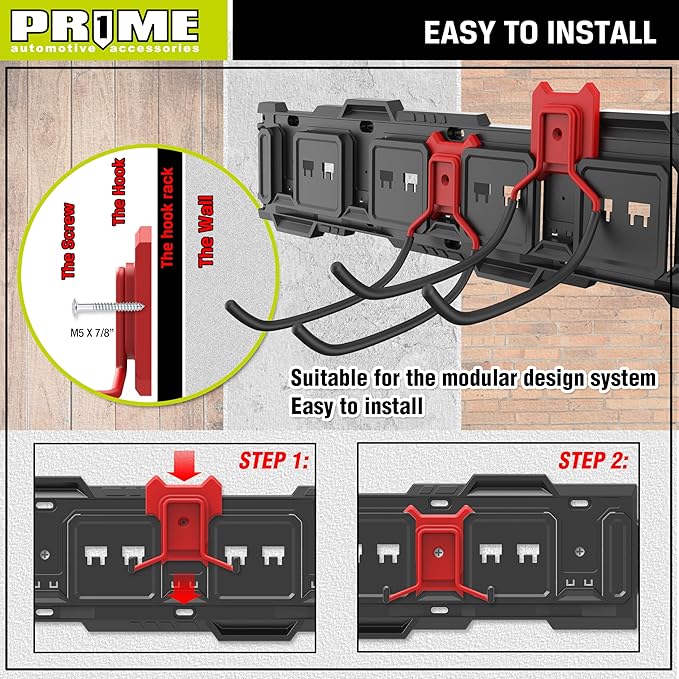 Prime 1 PR1ME 1 Pack Garage Garden Tool Organizer Wall Mount Hooks,Support 33lbs, Heavy Duty Metal Storage Hooks for Power Tool,Hand Tool,Bike,Hoses,Broom,etc