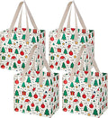 VENO 4 Pack Christmas Reusable Grocery Bags, Heavy-Duty Shopping Bags with Handles, for Shopping Cart with Hard Bottom to Stand Upright, Foldable (Jingle Mix, 4 Pack)