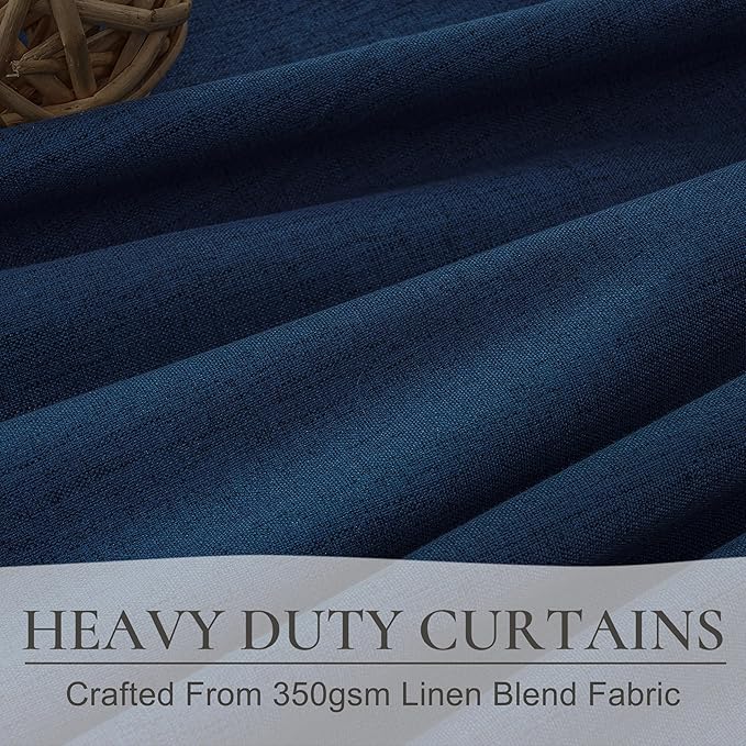 Navy Blue Blackout Curtains 96 Inch Length for Kids/Boys Rooms/Bedroom, Floor to Ceiling Track Pleated Drapes with Hooks Linen Thermal Coastal Curtain Dark Blue Window Burg 50"Wx96"Lx 2Panels Back Tab