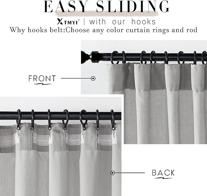XTMYI Grey Curtains 108 Inches Long for Living Room 2 Panels Linen Back Tab Hooks Pleated Light Filtering Gray Sheer Curtains for Bedroom 108 Inch Length
