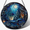 8-Inch Starry Night Forest Suncatcher Ornament, Stained Glass Window Hanging & Stained Glass Holiday Ornament, Sun Catcher Window Decor — Magical Gift for Nature Lovers, Gifts for Christmas & Holidays