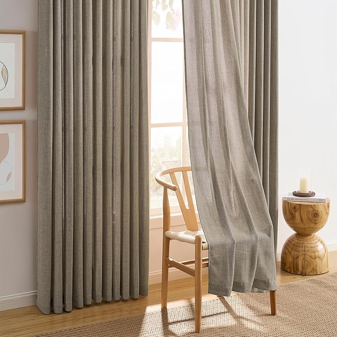 RAIN CITY Khaki Colored Sheer Pleated Curtains 105 Inch Length for Living Room 2 Panels Sets Back Tab Drapes with Hooks Extra Long Curtain for Bedroom W50 x L105