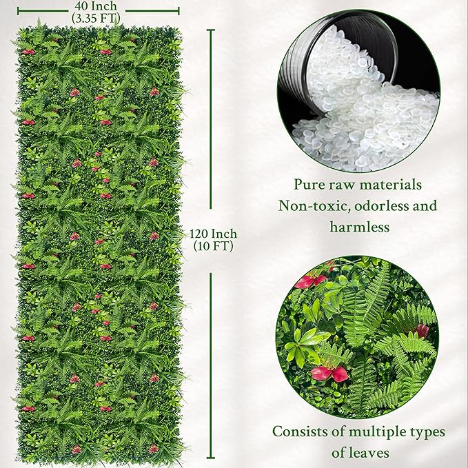 Artificial Grass Wall Backdrop Panels Roll: 40X120 in UV-Anti Greenery Boxwood Panels for Indoor Outdoor Green Plant Wall Decor & Ivy Fence Covering Privacy