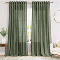 Nanspring 70 Inches Wide Olive Green Linen Curtains for Living Room 2 Panels Set 90 Inch Length Back Tab Light Filtering and Breathability Semi Sheer Curtain for Bedroom 70x90