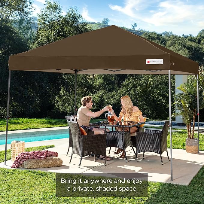 Best Choice Products 10x10ft 1-Person Setup Pop Up Canopy Tent Instant Portable Shelter w/ 1-Button Push, Case, 4 Weight Bags - Brown