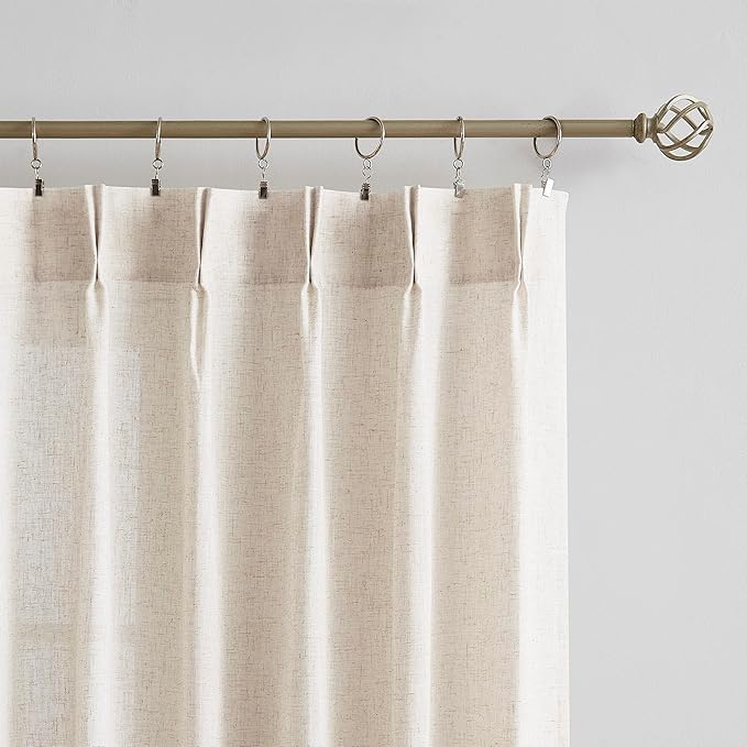 Vision Home Natural Pinch Pleated Semi Sheer Curtains Textured Linen Blended Light Filtering Window Curtains 112 inch for Living Room Bedroom Patio Pinch Pleat Drapes with Hooks 1 Panel 84" Wx112 L