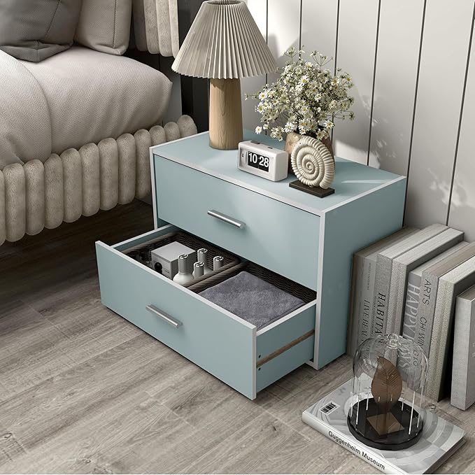 Homes: Inside + Out Apexa 2-Drawer Wooden Stackable Storage Drawers, Small Food Pantry Cabinet, Cajonera De Madera, Underbed Drawer Dorm Teen Room Decor & Bedroom, Home Office, Kitchen, Light Blue