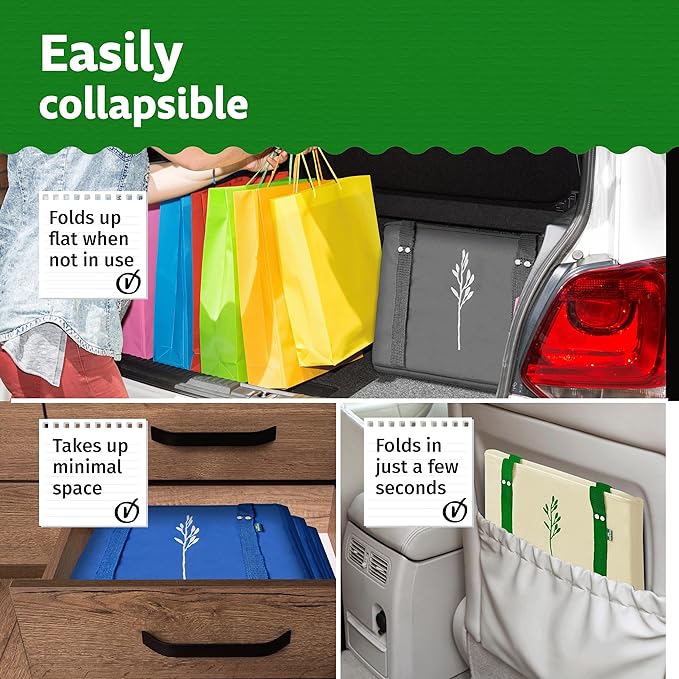 Green Bulldog Reusable Grocery Bags - Heavy Duty Reusable Shopping Tote Bags W/Long Handles, Foldable & Collapsible, Holds Up to 65 lbs - for Kitchen, Picnic 3 Pack
