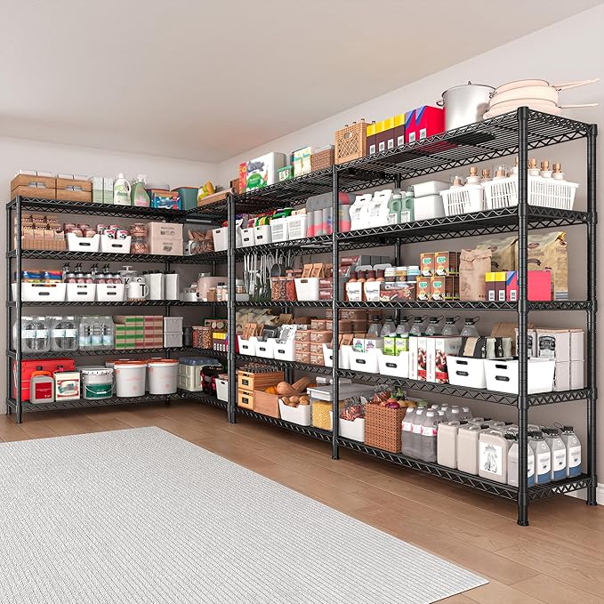 REIBII 73''W Shelf 1650 LBS Storage Shelves 5-Tier Metal Shelving Wire Shelving Unit, Adjustable Heavy Duty Metal Shelves Wire Shelf for Pantry Kitchen Industrial Garage, 17.7" D x 73" W x 71" H