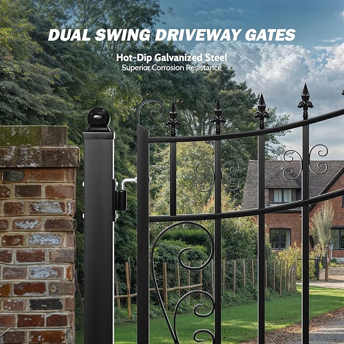 ZUMI Dual Swing Steel Gates - 16x6 ft. Weatherproof Greerwich Style for Home Security