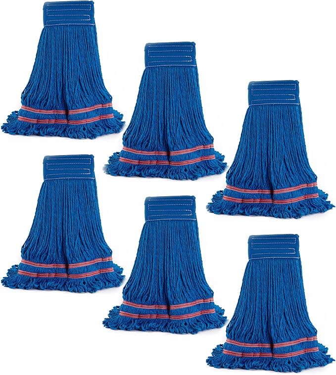 Matthew Cleaning Microfiber String Mop Heavy Duty Commercial Wet Mop Head Replacement,Excellent Absorbency,Premium Launderability,Reusable for Home,Commercial and Industrial Use(Blue,6Pack)