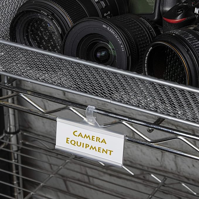 Pack of 50 - Plastic Wire Shelf Label Holder, Sign and Ticket Holder, Easy Clip Design with Tight Snap Lock Closure. Height, 1-1/4" X Width, 3" | "50 Label Inserts Included"