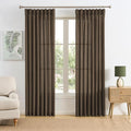 Brown Pleated Linen Curtains 120 Inches Long Farmhouse Semi Sheer Memory Trained Shape Pinch Pleat Drapes with Hooks Back Tab Ripple Fold Curtain for Bedroom Living Room 42x120