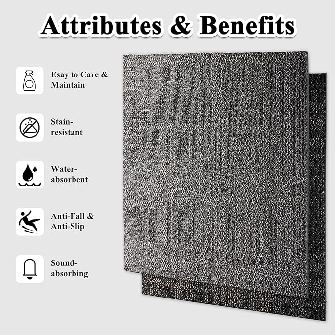20" X 20" Carpet Tiles, Carpet Squares, 24 Tiles/64.5 Sq.Ft per Box, Floor Carpet Tiles for Home Office Industry, Geometric-Light Grey