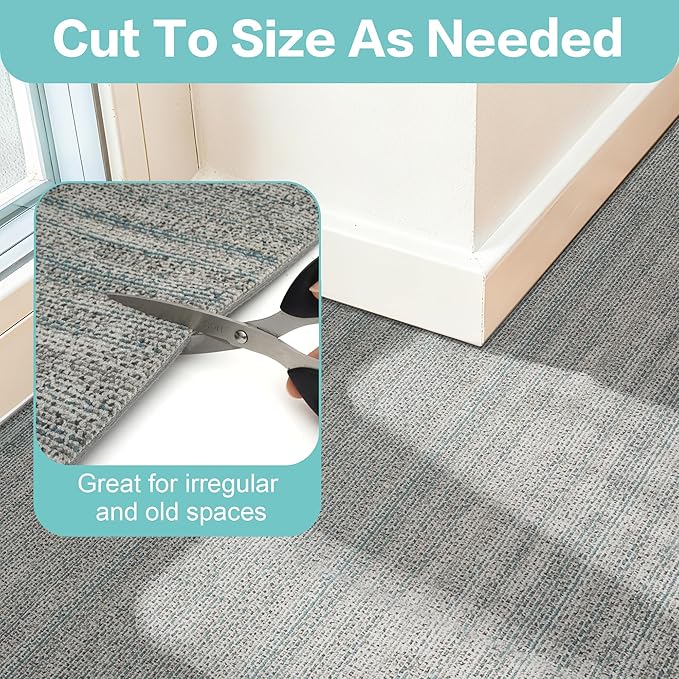 jxgzyy Commercial Carpet Tiles, 20×20 Inch, 0.31'' Padded Carpet Squares for Under Furniture, Non-Adhesive Carpet Flooring with Textured Silicone Back, Easy DIY, Renter-Friendly, 4 Pcs/10.8 Sqft