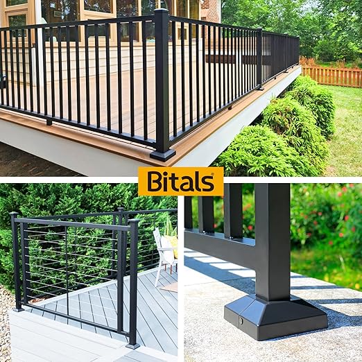 1.5"x1.5"（Actual: 1.5"x1.5"） Deck Post Base Cover Decorative Post Base Trim Skirt Black Aluminum 8Pack