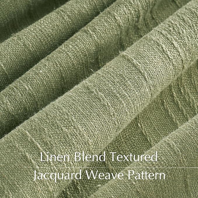 NICETOWN Linen Sage Green Curtains Waffle Weave for Bedroom, Privacy Jacquard Drapes Light Filtering Window Treatments for Living Room, Angora, W52 x L90, 2 Panels