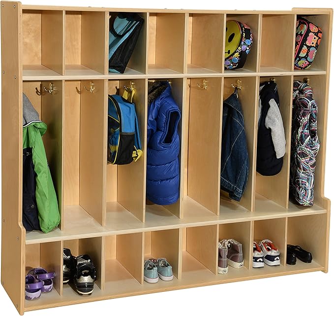 Contender 8 Section Coat Locker with Bench & Cubby Storage, Wooden Backpack Cubby Storage Organizer with Hooks for Daycare, Classroom and Home [Greenguard Gold Certified]