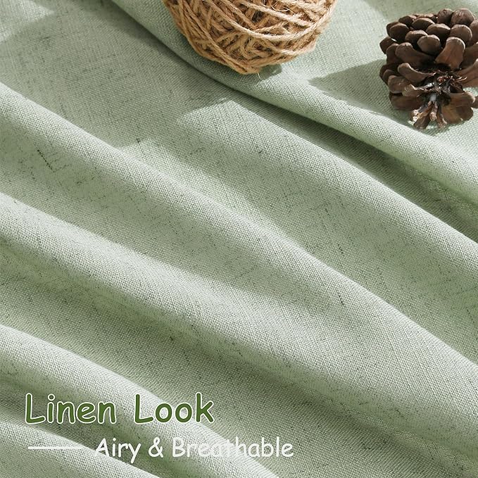 Nanspring Mist Sage Linen Curtains 102 Inches Long Rod Pocket Back Tab Drapes 2 Panels Set for Living Room Bedroom Light Filtering Semi Sheer Mist Sage Curtain 102 Length for Patio Door 52x102
