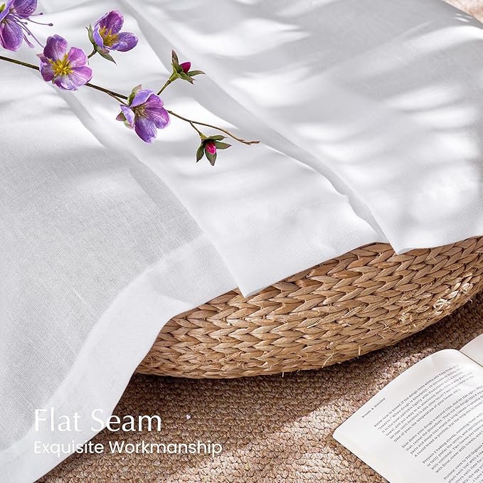 NICETOWN White Linen 120 inch Curtains, Back Tab/Rod Pocket with Pleat Tape Privacy Added with Light Filtering Semi Sheer Window Treatments for Living Room, W52 x L120, 2 Panels