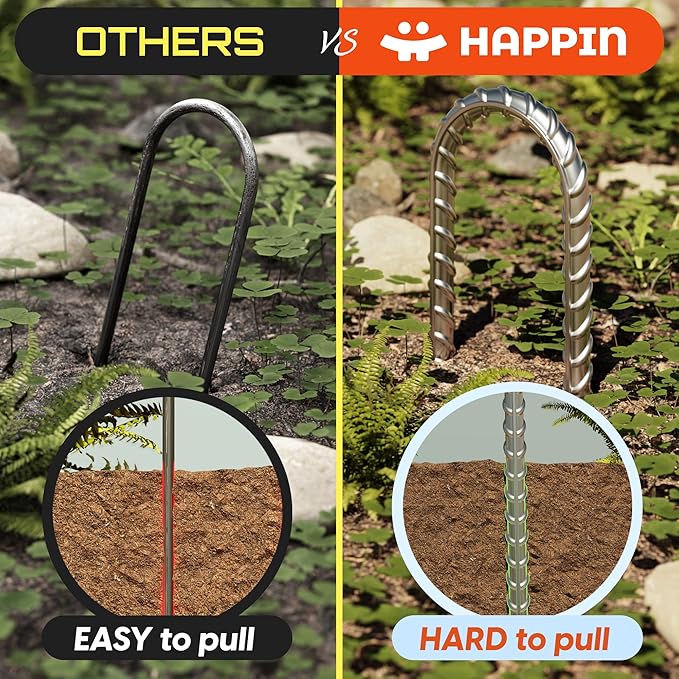 Happin® 12 Inch Heavy Duty Ground Anchors, Garden Stakes U Hook, Tent Stakes Heavy Duty, Chain Link Fence Anchors, Ground Anchors Screw in, Yard Stakes, Galvanized Steel, (4 Pack, Silver)