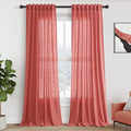 Nanspring Linen Curtains 96 Inch Curtains 2 Panels,Watermelon Red - Back Tab Rod Pocket Sheer Light Filtering Boho Room Decor Aesthetic Neutral Farmhouse Drapes for Living Room Bedroom 8Ft