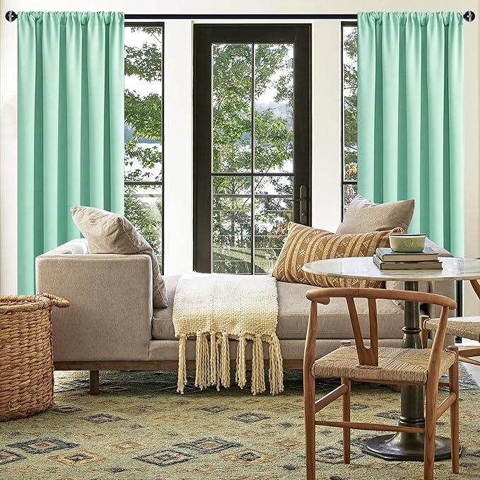 JIUZHEN Blackout Curtains for Bedroom– Thermal Insulated,Noise Reducing Room Darkening Privacy Drapes for Living Room, Set of 2 Panels with Tiebacks, 42 x 72 inch Long, Mint Green