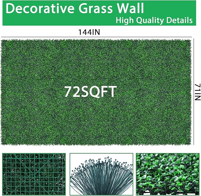 Artificial Greenery Wall Roll,71"x 144"(72 sq.ft) UV-Anti Faux Boxwood Roll Panels Greenery Backdrop, Vine Leaf Fence Panels for Garden Fence Covering Privacy, Outdoor Indoor Home Decor